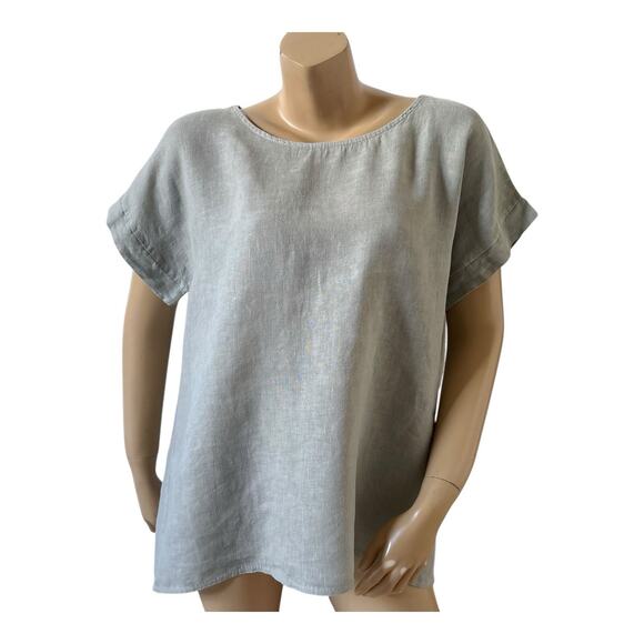 Terzo Millennio Tops - Terzo Millennio Olive Linen Tunic Top Short Sleeve Size Medium Back Button Italy